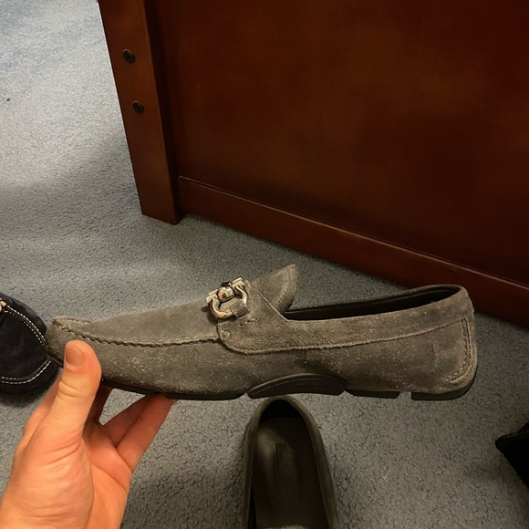 Salvatore Ferragamo Gray Suede Loafers with Metal Accent main image 4
